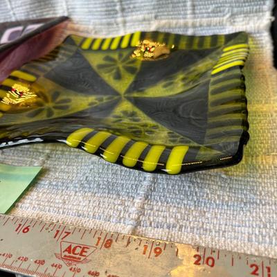 Two fused glass square bowls