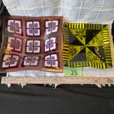 Two fused glass square bowls