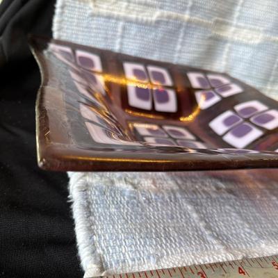 Two fused glass square bowls