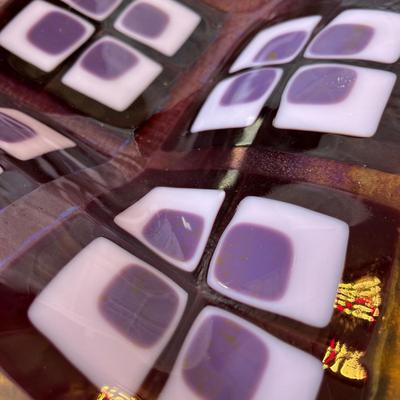 Two fused glass square bowls