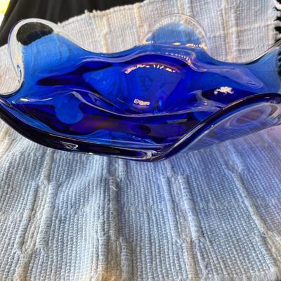 Murano Style Art Glass Blue Bowl