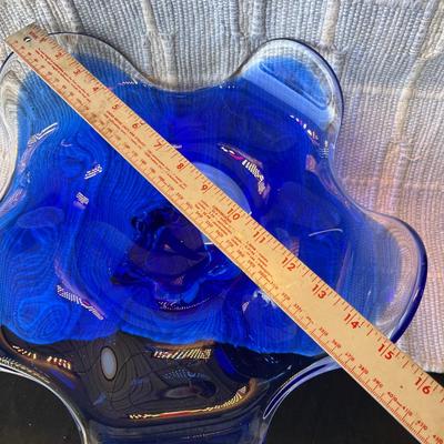 Murano Style Art Glass Blue Bowl
