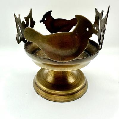 Brass Cardinal Nest Pedestal Candle Holder