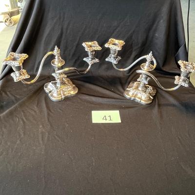 Rogers Baroque Silver Plated Double Candles