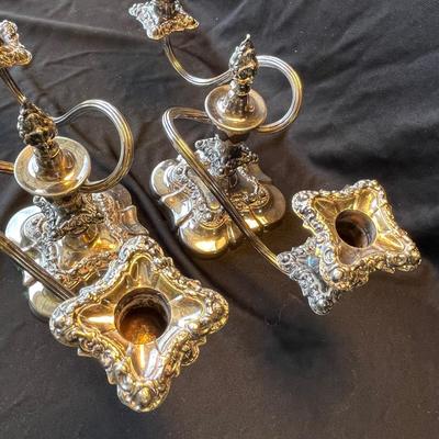 Rogers Baroque Silver Plated Double Candles