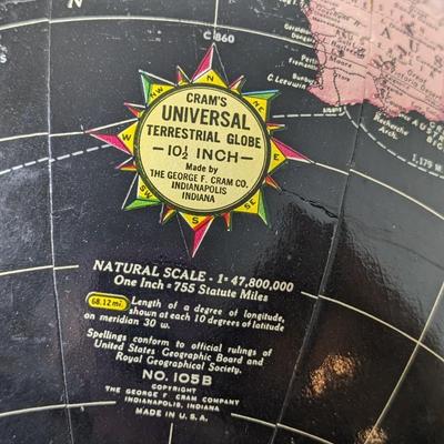Rare Vintage Cram's Universal Terrestrial Globe With Black Oceans