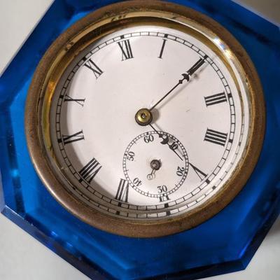 Antique E N Welch 1881 Victorian Art Glass Blue Jewel Clock Paperweight