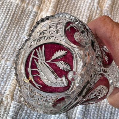 Ruby Flashed Crystal Bell with bird