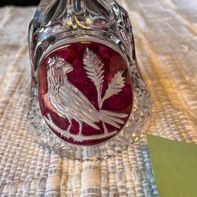 Ruby Flashed Crystal Bell with bird