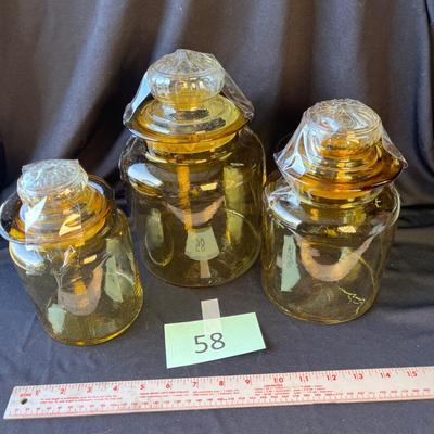 3 Vintage Amber Canisters with Lids