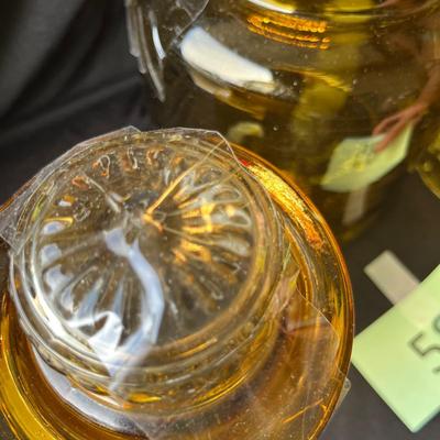 3 Vintage Amber Canisters with Lids