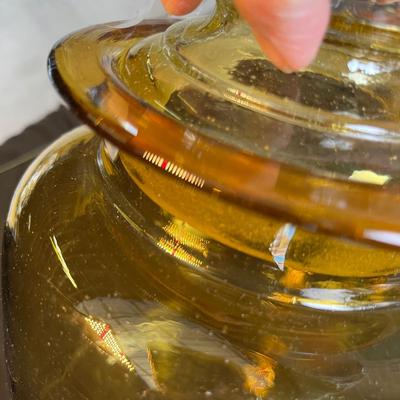 3 Vintage Amber Canisters with Lids