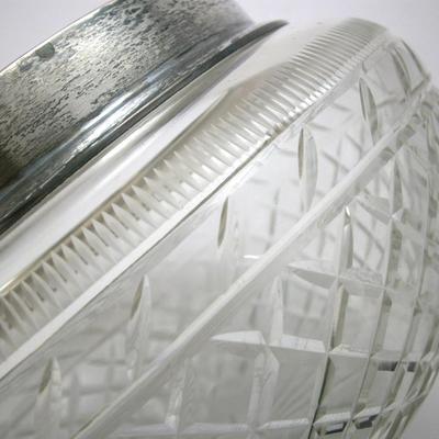 Vintage Cut Glass Bowl with Sterling Silver Rim