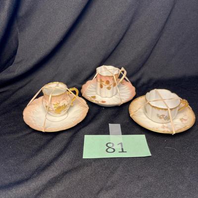 3 Victorian era Demitasse Cups & Saucers