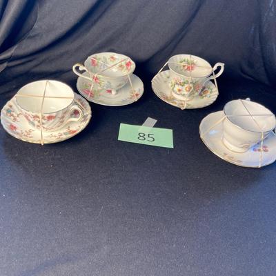 4 Rose print Cups & Saucers