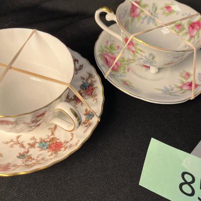 4 Rose print Cups & Saucers