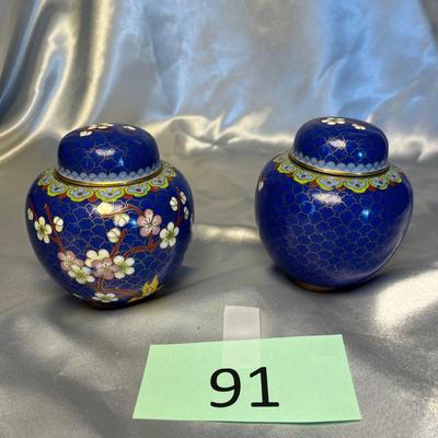 2 Cloisonne Mini Urns/ Ginger Jars