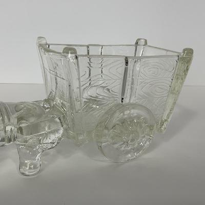 -141- UNMARKED | Clear Pressed Glass Donkey & Cart Candy Dish