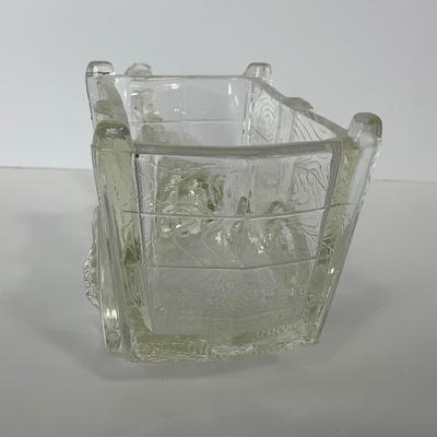 -141- UNMARKED | Clear Pressed Glass Donkey & Cart Candy Dish