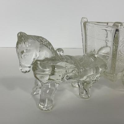 -141- UNMARKED | Clear Pressed Glass Donkey & Cart Candy Dish