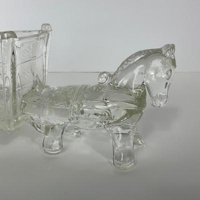 -141- UNMARKED | Clear Pressed Glass Donkey & Cart Candy Dish