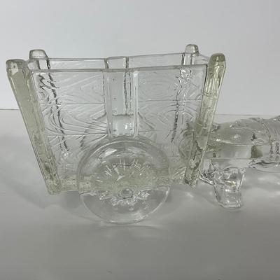 -141- UNMARKED | Clear Pressed Glass Donkey & Cart Candy Dish