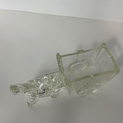 -141- UNMARKED | Clear Pressed Glass Donkey & Cart Candy Dish