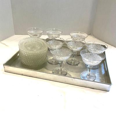 181 Set of 8 Vintage Pressed Glass Stemware with 8 small plates