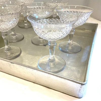 181 Set of 8 Vintage Pressed Glass Stemware with 8 small plates