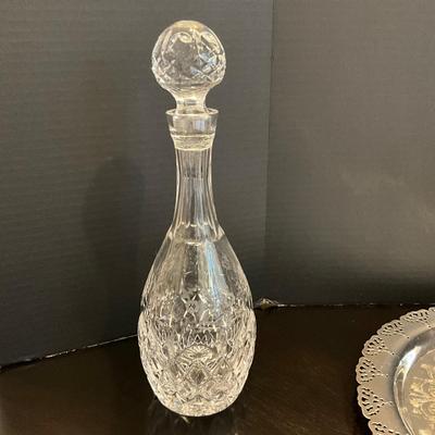 182 Miller Rogaska Crystal Etched Decanter with Three Matching Cordials