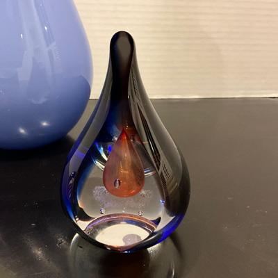 198 Set of Two Signed Paperweights with Glass Vase