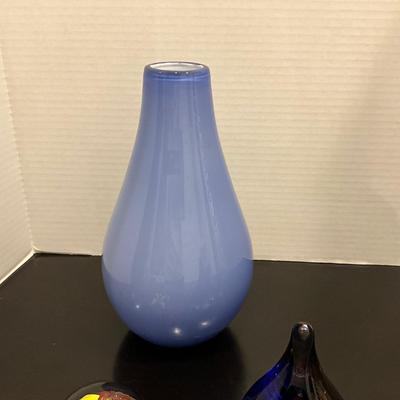 198 Set of Two Signed Paperweights with Glass Vase
