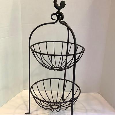 201 Two Tier Metal Fruit Basket with Rooster Finial