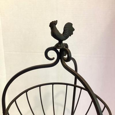 201 Two Tier Metal Fruit Basket with Rooster Finial