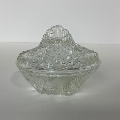 -214- GLASSWARE | Clear Glass Candy/Powder Dish With Lid