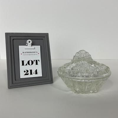-214- GLASSWARE | Clear Glass Candy/Powder Dish With Lid