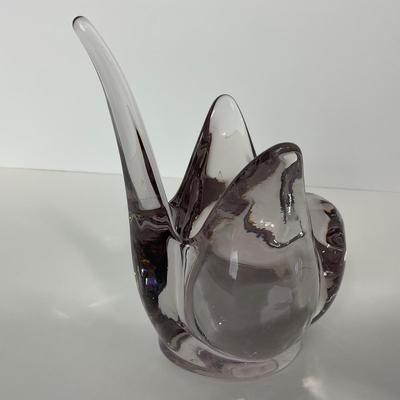 -218- UNMARKED | Heavy Mid Century Clear Glass Dove Vase