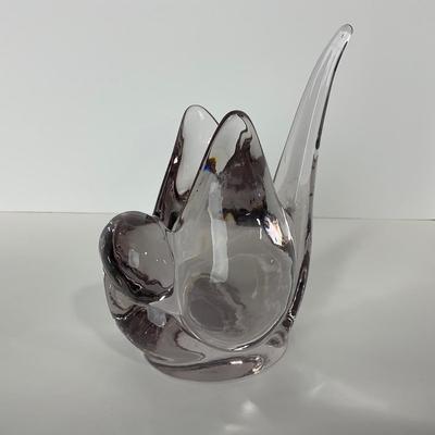 -218- UNMARKED | Heavy Mid Century Clear Glass Dove Vase