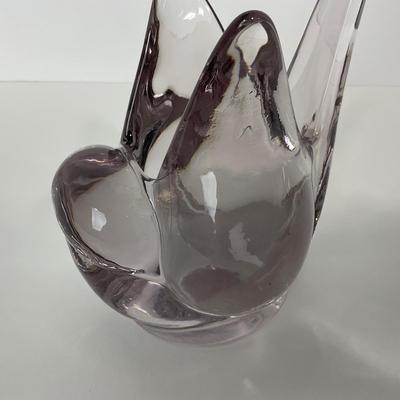 -218- UNMARKED | Heavy Mid Century Clear Glass Dove Vase