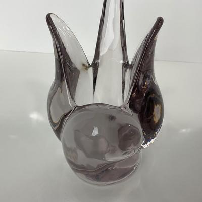 -218- UNMARKED | Heavy Mid Century Clear Glass Dove Vase