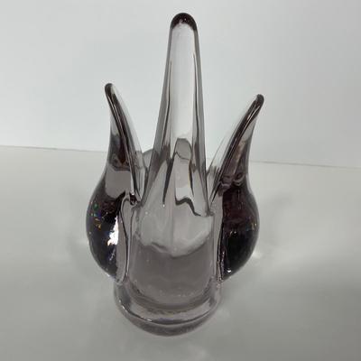 -218- UNMARKED | Heavy Mid Century Clear Glass Dove Vase