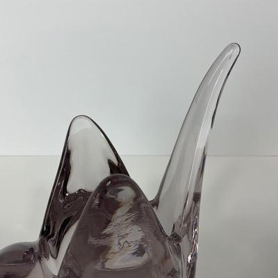 -218- UNMARKED | Heavy Mid Century Clear Glass Dove Vase