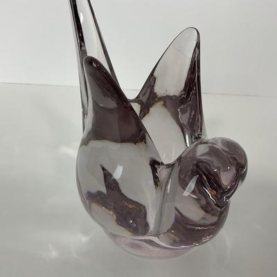 -218- UNMARKED | Heavy Mid Century Clear Glass Dove Vase
