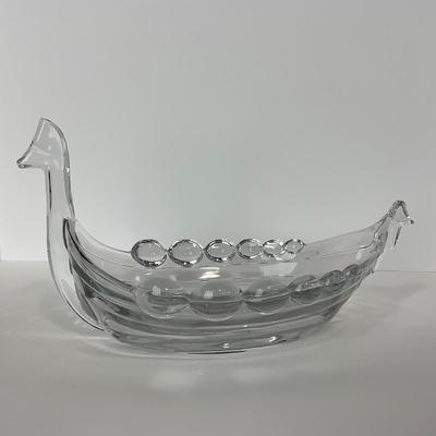 -220- DUNCAN MILLER | Crystal Viking Ship Serving Bowl
