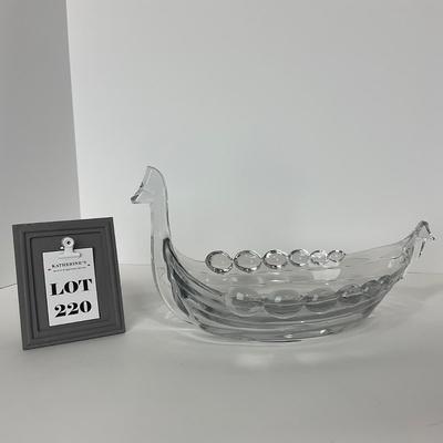 -220- DUNCAN MILLER | Crystal Viking Ship Serving Bowl