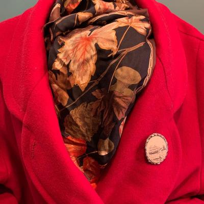 Festive Feelings: Red Wool Full-Length Coat by Ashley Scott with Fleur de Lis Liner