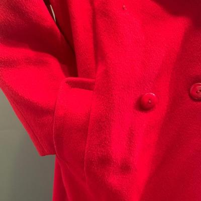 Festive Feelings: Red Wool Full-Length Coat by Ashley Scott with Fleur de Lis Liner