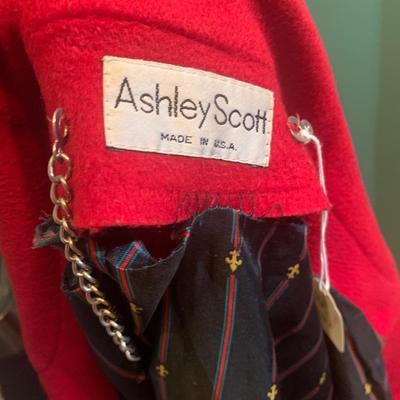Festive Feelings: Red Wool Full-Length Coat by Ashley Scott with Fleur de Lis Liner