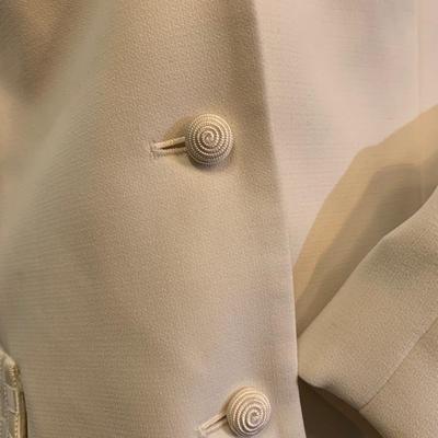 Subtitle Details: Dressbarn White Blazer, Size 16, with Ribbon Basket Weave Pockets and Swirl Buttons