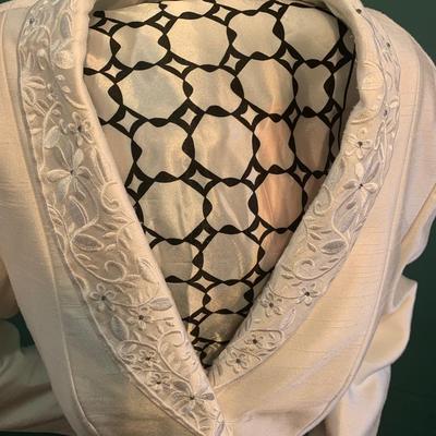 Snowy Elegance: John Meyer White Peplum Back Textured Blazer with Rhinestone-Accented Embroidered Flowers Size 12